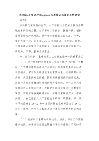 在2025年审计厅DeepSeek应用培训部署会上的讲话