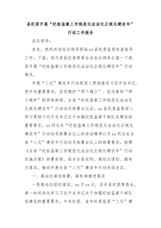 县纪委开展“纪检监察工作规范化法治化正规化建设年”行动工作报告