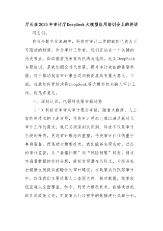 厅长在2025年审计厅DeepSeek大模型应用培训会上的讲话