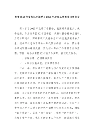共青团XX市委书记专题学习2025年政府工作报告心得体会