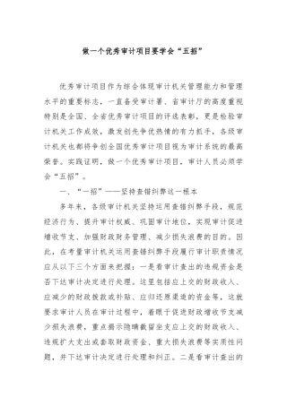 做一个优秀审计项目要学会“五招”