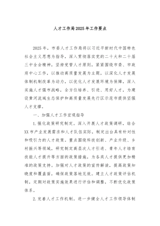 人才工作局2025年工作要点