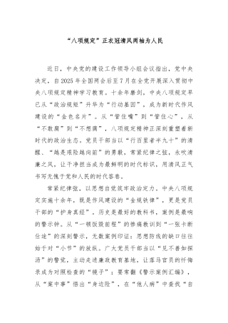 “八项规定”正衣冠清风两袖为人民