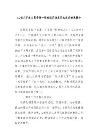 XX镇关于落实县委第一巡察组反馈意见的整改情况报告