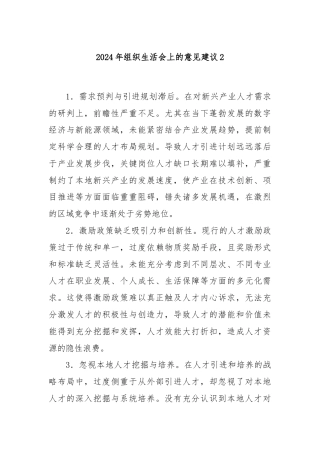 2024年组织生活会上的意见建议2