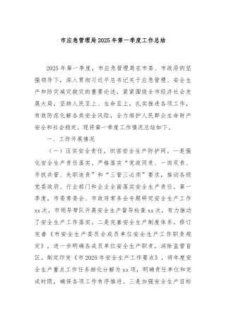市应急管理局2025年第一季度工作总结