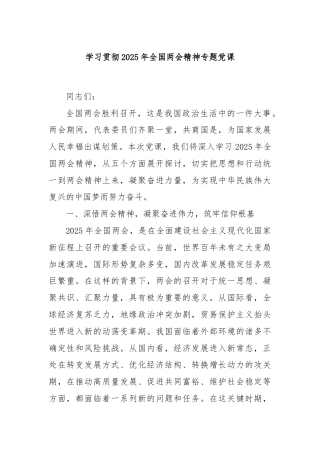 学习贯彻2025年全国两会精神专题党课
