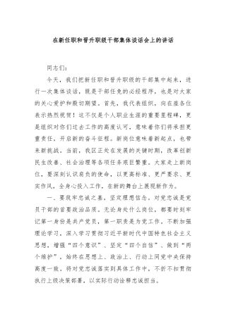 在新任职和晋升职级干部集体谈话会上的讲话