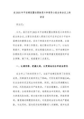 在2025年平安建设暨扫黑除恶斗争领导小组全体会议上的讲话