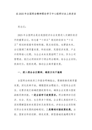 在2025年全国两会精神理论学习中心组研讨会上的发言