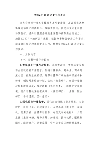 2025年XX区计量工作要点