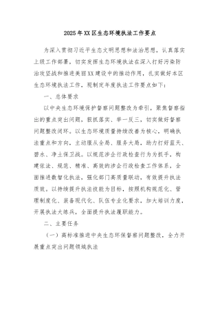 2025年XX区生态环境执法工作要点