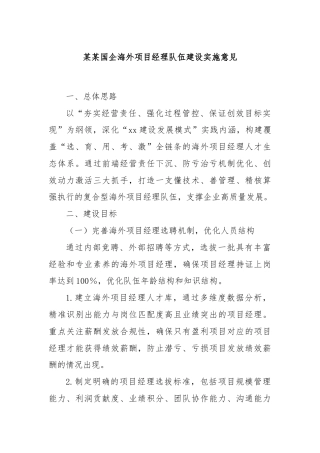 某某国企海外项目经理队伍建设实施意见