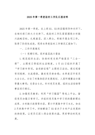 2025年第一季度驻村工作队汇报材料