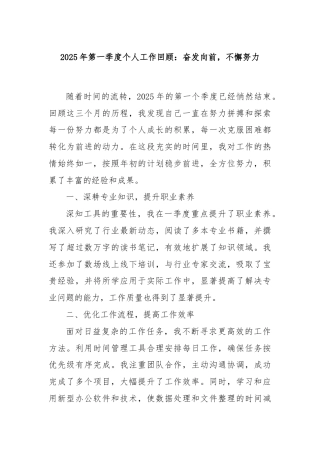 2025年第一季度个人工作回顾：奋发向前，不懈努力