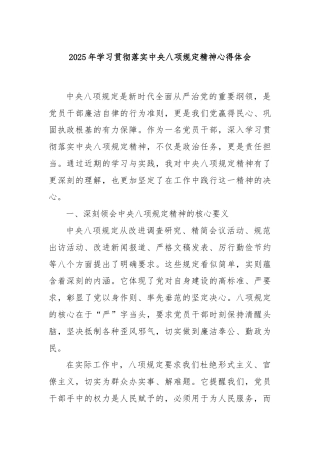 2025年学习贯彻落实中央八项规定精神心得体会