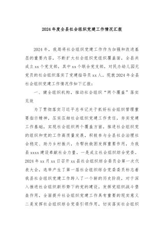 2024年度全县社会组织党建工作情况汇报