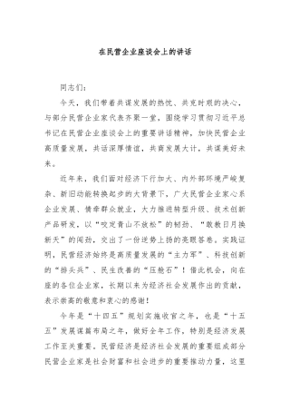 在民营企业座谈会上的讲话