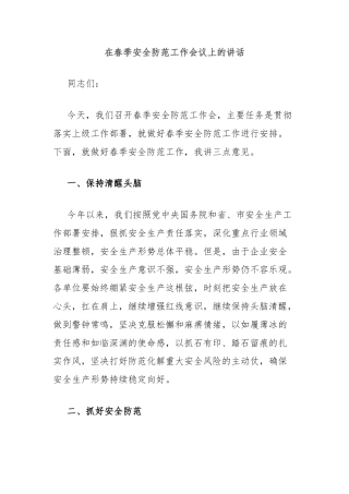 在春季安全防范工作会议上的讲话