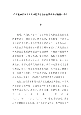 公司董事长学习习总书记民营企业座谈会讲话精神心得体会