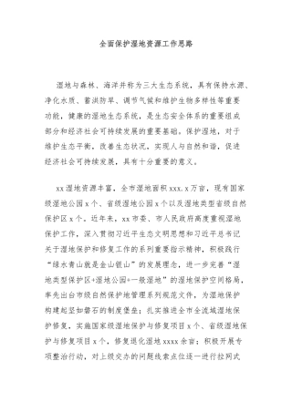 全面保护湿地资源工作思路