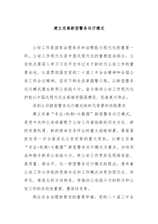 建立完善新型警务运行模式