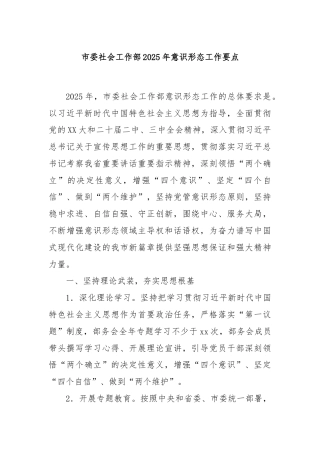 市委社会工作部2025年意识形态工作要点