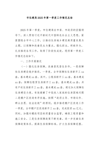 市住建局2025年第一季度工作情况总结
