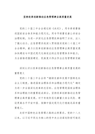 坚持改革创新推动应急管理事业高质量发展