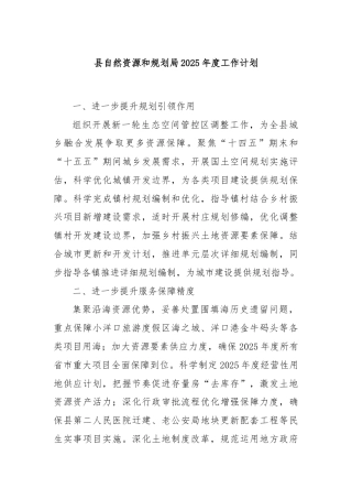 县自然资源和规划局2025年度工作计划