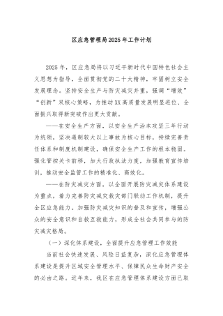 区应急管理局2025年工作计划
