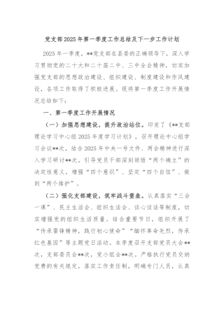 党支部2025年第一季度工作总结及下一步工作计划