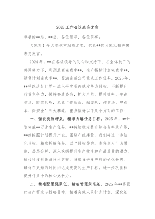 2025工作会议表态发言