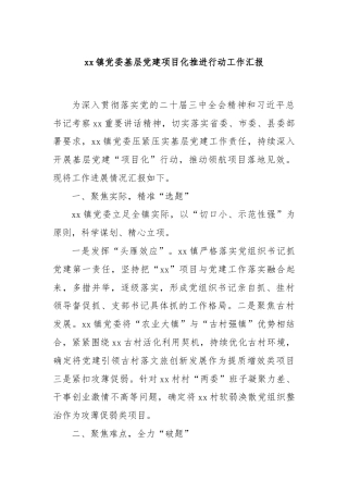 xx镇党委基层党建项目化推进行动工作汇报