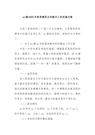 xx镇2025年抓党建促乡村振兴工作实施方案