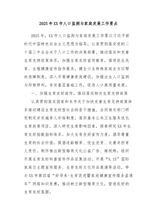 2025年XX市人口监测与家庭发展工作要点