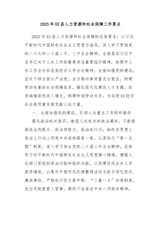 2025年XX县人力资源和社会保障工作要点