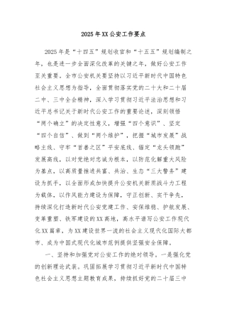 2025年XX公安工作要点