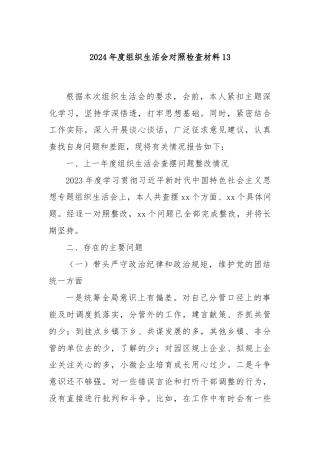 2024年度组织生活会对照检查材料13