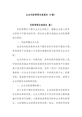 (9篇)企业风险管理自查报告