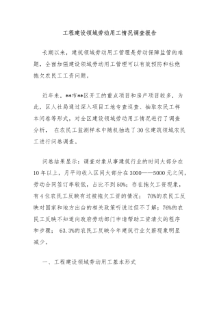 工程建设领域劳动用工情况调查报告