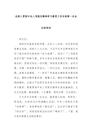 在深入贯彻中央八项规定精神学习教育工作专班第一次会议的讲话