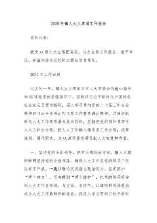 2025年镇人大主席团工作报告