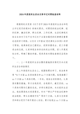 2024年度组织生活会支部书记对照检查材料