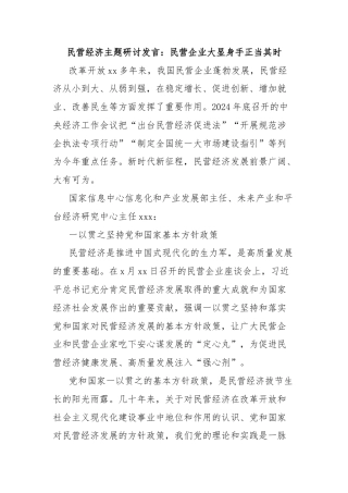 民营经济主题研讨发言：民营企业大显身手正当其时