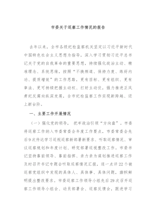 市委关于巡察工作情况的报告