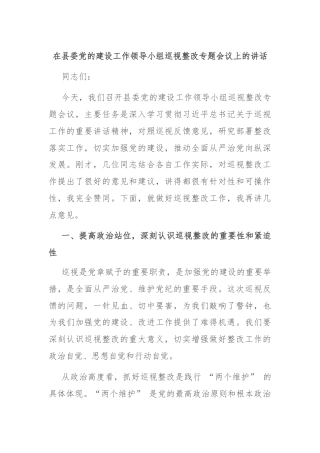 在县委党的建设工作领导小组巡视整改专题会议上的讲话