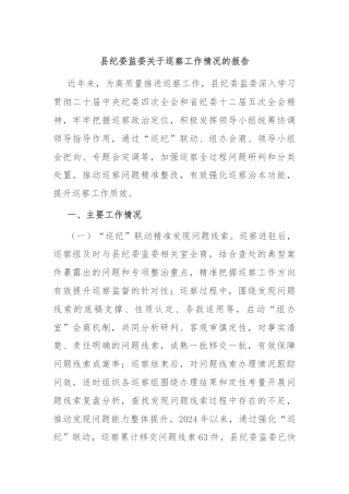 县纪委监委关于巡察工作情况的报告