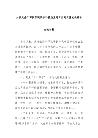 加强党务干部队伍建设推动基层党建工作高质量发展经验交流材料