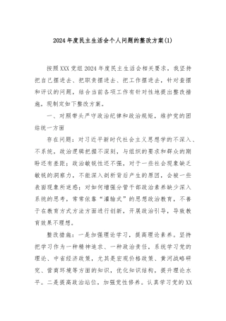 2024年度民主生活会个人问题的整改方案(1)